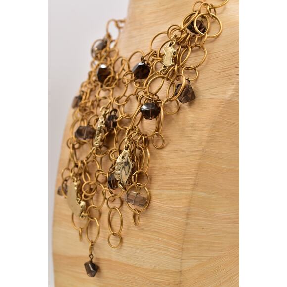 Kara Ross Vintage Collar Bib Statement Necklace Brushed Gold Nugget Signed BinBL - Picture 10 of 12